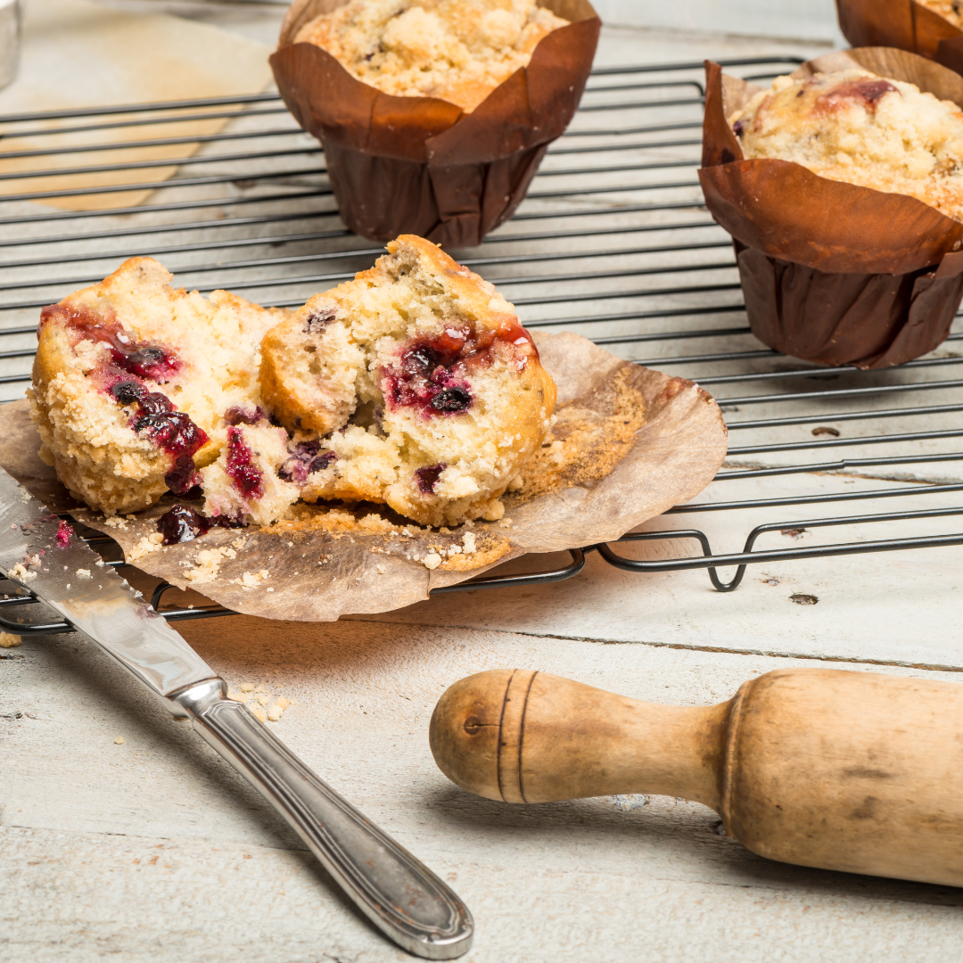 Rhubarb, Strawberry & Ginger Jam Filled Muffins