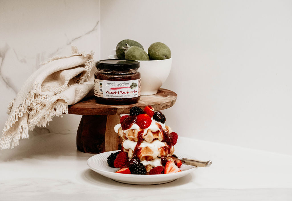 Rhubarb & Raspberry Waffles